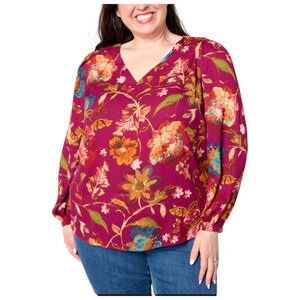 Belle Boho by Kim Gravel Women's Boho Chic Blouse Plum Floral - Regular